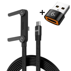 Cable de datos plegable de 240W, 2 en 1, soporte para teléfono de carga rápida, Cable de carga trenzado tipo C a USB, universal para teléfono y ordenador