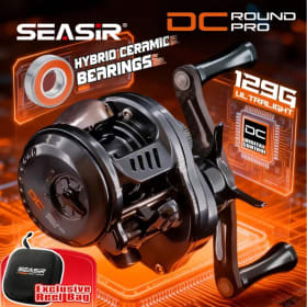 Carrete de Pesca SEASIR DC Round Pro Baitcasting, Control Digital, Rodamientos Híbridos de Cerámica, Ultraligero 128g, Totalmente de Carbono con Bolsa Gratis