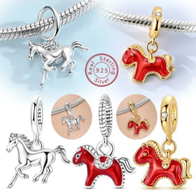 Dijes originales de Plata de Ley 925, abalorios de caballo blanco de Pony dorado, colgante para pulsera, joyería fina DIY para mujer, niña y hombre
