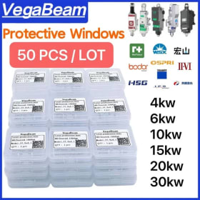 50 lentes de protección láser de vidrio de cuarzo de 18x2, 20x2, 27.9x4.1, 30x5, 34x5, 37x7, 1064nm para cabezales de corte láser