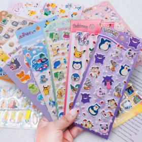 Lindas pegatinas de anime de Pokémon, calcomanías 3D de Pikachu, juguetes para niños, pegatinas de dibujos animados con burbujas, pegatinas gruesas de recompensa, regalos