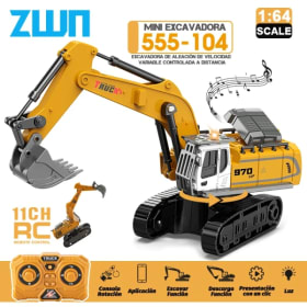 ZWN 1:64 Coche de Juguete a Control Remoto, Mini Excavadora de Aleación, Vehículo de Construcción de Simulación Profesional, el Mejor Regalo para Niños