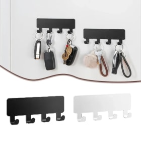 Soporte de Metal para llaves con 4 ganchos, ganchos de almacenamiento de cocina sin perforaciones, estante autoadhesivo montado en la pared, gancho para toallas de baño, almacenamiento de artículos diversos