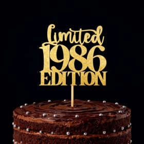 Edición limitada 1986, adorno para tarta con purpurina dorada para cumpleaños, decoración de tarta dorada hecha a mano (1 pieza) -preparación de 40 cumpleaños para ella y él