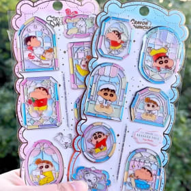 1 unidad de pegatina de cristal 3D con relieve de Crayon Shin-chan, diseño de caramelo, para ventana, bonita y estética, para álbumes de recortes y decoración de fundas de teléfono
