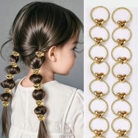 Juego de 10 Uds de anillos para el cabello con forma de corazón dorado, accesorios para el cabello trenzados brillantes para niñas, lindas bandas metálicas para el cabello con decoración de corazón