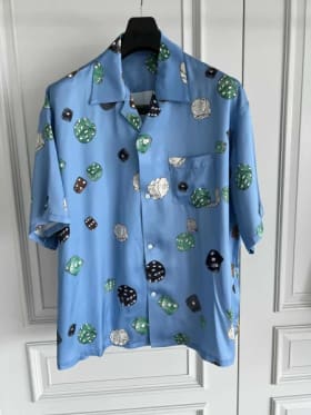 Camisa de manga corta con dados hawaianos de diseño original TOP-YAMAMOTO, camisa holgada estampada de manga corta Tencel