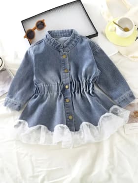 Chaqueta Elástica con Cintura Ajustada para Niñas, Estilo Primavera-Otoño, con Encaje, Moderna y a la Moda