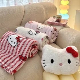 Manta de dibujos animados Sanrio Hellokitty Kawaii para niños, manta de terciopelo de leche de doble cara con estampado de una sola capa, manta fina para el almuerzo para niñas