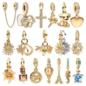 Oferta: Dijes Originales Brillantes Dorados con Forma de Cruz, Avión, Fuegos Artificiales y Globo Aerostático, Compatibles con Pulseras de Serpiente, para Joyería DIY y Regalos