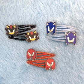 Pinzas para el cabello sónicas con diseños de personajes (Sonic, Shadow, Knuckles). Brillante, lindo para los fanáticos.