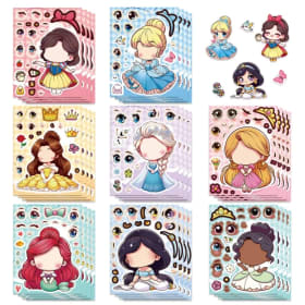 8 hojas de pegatinas de rompecabezas de princesa bonitas, calcomanías de rompecabezas de Anime DIY para hacer una cara, decoración para fiesta de cumpleaños