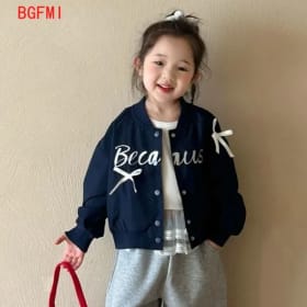 Abrigo de primavera y otoño para niña, Jersey de béisbol con lazo de manga larga, chaqueta infantil, Top, uniforme de béisbol con letras para niños de 1 a 10 años, 2025