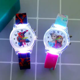 Relojes de princesa de Disney para niños, correa de silicona para niñas, reloj de pulsera luminoso con dibujos animados de Spider Man, reloj infantil