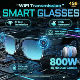 Gafas Inteligentes con IA 2026, Cámara HD 4K de 8MP, Video 1080P, Traducción en Más de 100 Idiomas, WiFi, Llamadas Bluetooth, Música, para Hombre y Mujer