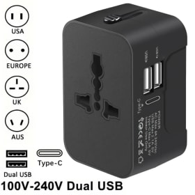 Adaptador de viaje Universal con 2 puertos USB o tipo C adaptador de cargador de energía adaptador de enchufe para UE Reino Unido EE. UU. AU