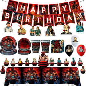 Película de terror Demogorgon & Flower decoración de fiesta de cumpleaños para niños, vajilla desechable, mantel, globo, bandera, suministros para fiestas