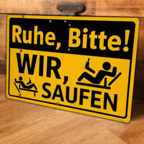 Decoración de la habitación, letrero de cerveza alemana humorístico, aluminio "Ruhe, Bitte! WIR, SAUFEN" Arte de pared, placa de metal vintage para bar, pub, hombre Ca