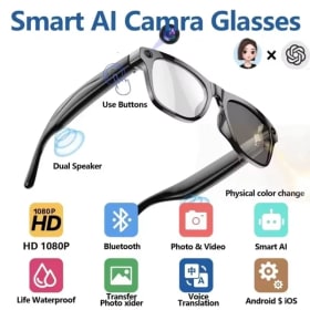 Gafas Inteligentes 4K HD con Cambio de Color, IA, Chat GPT, Cámara de 100MP, Llamadas Bluetooth, Control por Asistente de Voz, Novedad 2026