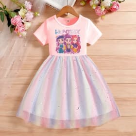 Ropa para niños Kpop Demon Hunters, vestido de princesa de manga corta de verano, vestido para niñas pequeñas, fiesta de cumpleaños, arcoíris, 2-8 años