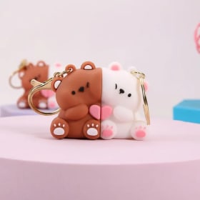 1 Par de Llaveros Magnéticos de Resina con Forma de Oso, Muñeco de Animal de Dibujos Animados, Colgante para Bolso, Llaveros Kawaii, Regalos para Enamorados, Adornos