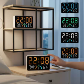 Reloj de pared electrónico multifuncional montado en la pared, relojes LED digitales ABS con temperatura, reloj de mesa con pantalla DST y Control por voz