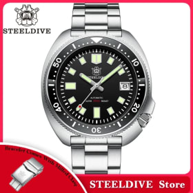 Steeldive SD1970 Fondo de fecha blanca 200M Revestimiento AR a prueba de agua Cristal de zafiro NH35 6105 Reloj de buceo automático Turtle