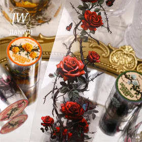 JIANWU Thorn Rose Series Vintage flor paisaje Material Collage Scrapbooking PET cinta creativa DIY diario papelería