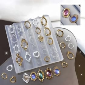 Marco de imagen Retro, gema, concha barroca tallada, retrato romano Floral, arte de uñas en relieve 3D, molde de uñas de silicona transparente alto