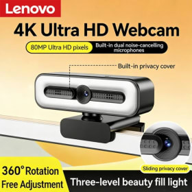 Mini cámara Lenovo 4K HD, cámara web portátil de 1080P con luz incorporada y micrófono con cancelación de ruido, cámara web para videollamadas en vivo y conferencias