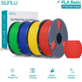 SUNLU Juego de filamentos 3D básicos PLA de 4 KG, 1,75 mm, sin enredos, fácil impresión, filamento de plástico de 1 kg/carrete, Compatible con la mayoría de las impresoras 3D FDM