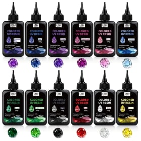 Resina UV, Resina UV Transparente de 12 Colores, Resina UV de Baja Contracción sin Olor, Colores Vibrantes, Kit de Resina UV para Manualidades