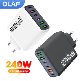 240W 6 puertos 3USB 3 tipo C cargador de teléfono móvil de carga rápida adaptador de cargador USB C para iPhone Xiaomi Huawei Samsung UE/EE. UU./Reino Unido