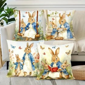 4 Uds. Funda de almohada con diseño de huevos de conejito de Pascua, adornos navideños de primavera para dormitorio, decoración para sala de estar, decoración de Pascua feliz 2026