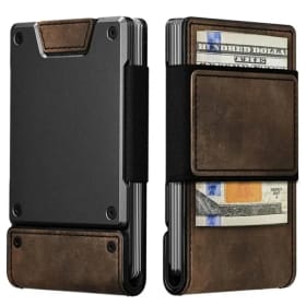 Cartera de cuero de lujo para hombre, tarjetero con bloqueo RFID con apertura y cierre, billetera extraíble para hombre, billetera de Metal