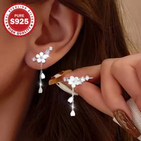 Pendientes de plata de ley S925 con borlas de Sakura, bonitos y elegantes pendientes colgantes clásicos versátiles de estilo coreano, sin alergias
