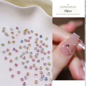 50 Uds. De joyería de diamantes de amor de 3mm, Color artístico para uñas, forma de fondo plano, accesorios para uñas Pop, decoración de uñas, suministros para uñas