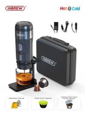 HiBREW-cafetera portátil para coche y hogar, cafetera Expresso DC12V compatible con cápsulas de café en polvo Nexpresso Dolce Pod H4A