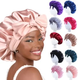 Gorro de seda para dormir para mujer, gorro de satén para el pelo, gorro para dormir de noche, bufanda envolvente para cabello rizado con banda para corbata para rizado Ha