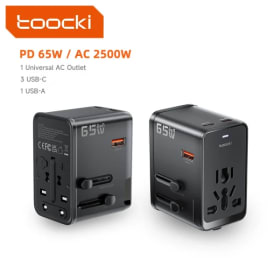 Toocki GaN 65W adaptador de viaje Universal en todo el mundo con 2 puertos USB tipo C 2 1 salida de CA adaptador de enchufe de carga rápida UE/EE. UU./JP/AU