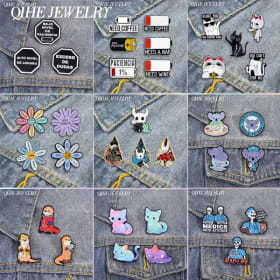 3-7 unids/set dibujos animados Anime dedo medio gato grosero esmalte Pins batería baja Margarita flor broches mochila solapa insignia regalo de joyería