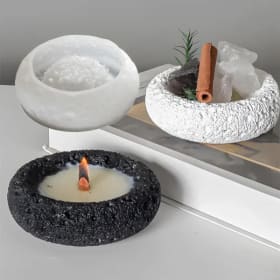 Caja de almacenamiento de roca espacial Circular, Cenicero, molde de resina de arcilla de yeso, textura de piedra, vela de aromaterapia, molde de silicona para escayola