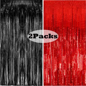 2 paquetes de 1x2m, cortina de aluminio roja y negra, telón de fondo, oropel negro y rojo, cortinas serpentinas para fiesta, boda, despedida de soltera, decoración de cumpleaños