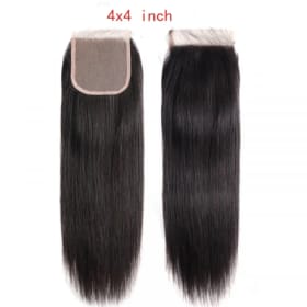 Cabello humano brasileño Remy, pelo liso con cierre Frontal de encaje 4x4, color negro, 10/12/14/16/18/20/22/24 pulgadas