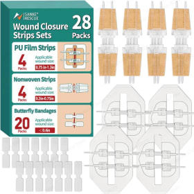 Sanke Rescue 14/28 Paquete de Tiras de Cierre de Heridas, Vendajes Mariposa, Kit de Cierre de Laceraciones de Emergencia, Dispositivo de Reparación y Cierre de Heridas