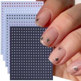 5 Piezas de Pegatinas de Uñas con Estrellas Pequeñas Blancas y Negras, Purpurina Plateada Brillante, Estrellas Pentagrama, Decoración de Uñas DIY