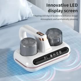 Aspiradora HOMFISHVacuum de ácaros de cama de 10Kpa, tecnología ultrasónica de luz UV-C inalámbrica 5 en 1, fuerte succión, poco ruido para polvo, pelo de mascota