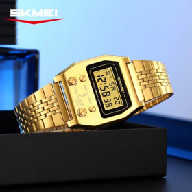 Relojes Electrónicos Digitales Impermeables con Correa de Acero Inoxidable de Moda SKMEI para Hombres y Mujeres, Reloj de Pulsera Simple con Luz EL, Reloj Hombre