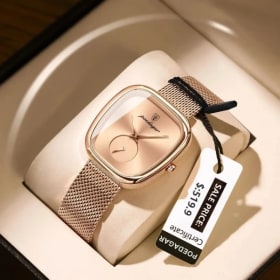 POEDAGAR, Reloj elegante de lujo a la moda para mujer, Reloj resistente al agua para mujer, relojes de cuarzo de acero inoxidable de malla para mujer, Reloj femenino