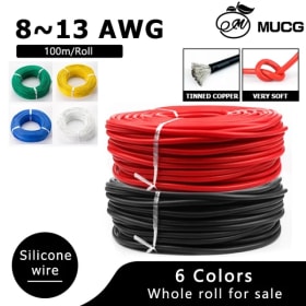 100 m/rollo de cable de silicona de 6 colores, cable de silicona para batería de coche, cables de extensión eléctricos, cable Flexible 8 9 10 11 12 13 AWG